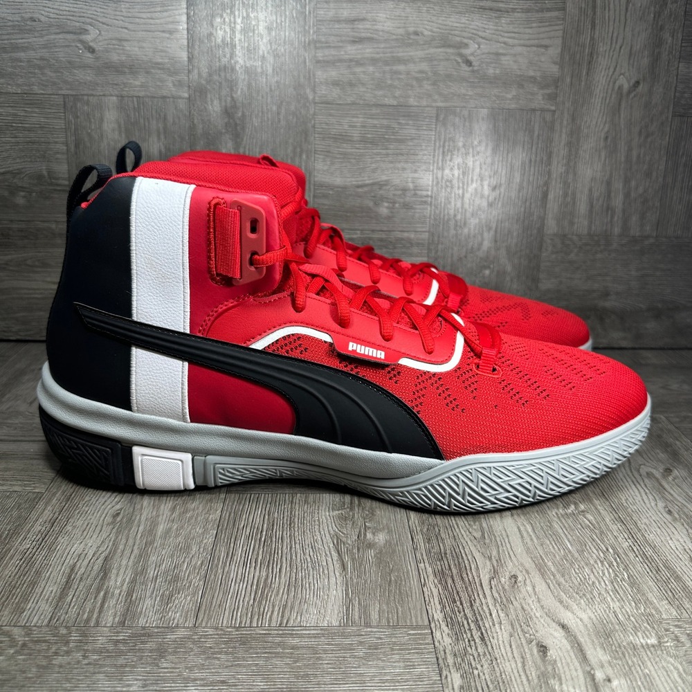 Puma Legacy Basketball Shoes Mens 18 Red Black White High Top 194048-04 NEW